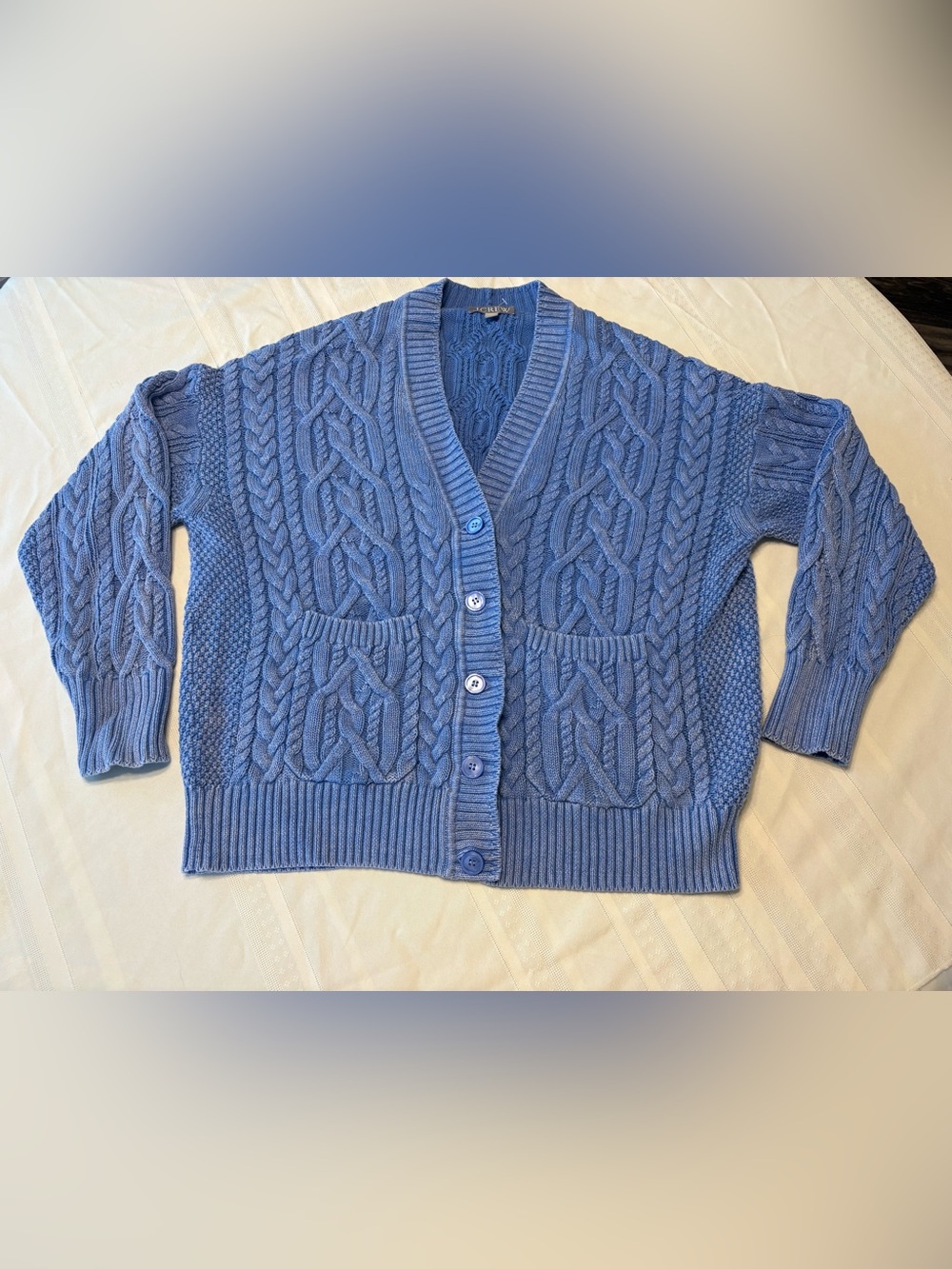 J. Crew Cornflower Blue Cable-Knit Button Cardigan